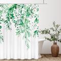 Shower Curtain with Hooks,Floral Plant Bright Green Watercolor Leaves on The Top Plant with Floral Bathroom Decoration Inch with Hooks