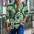 Men's Shirt Graphic Shirt Tie Dye Stand Collar Blue Green Gray 3D Print Outdoor Casual Long Sleeve Button-Down Print Clothing Apparel Fashion Designer Casual Comfortable