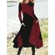 Women's Black Dress Work Dress Casual Dress Swing Dress Fashion Winter Dress Daily Midi Dress Pocket Print Crew Neck Long Sleeve Color Block Regular Fit Black Red Brown Fall Winter XXL