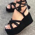 Women's Sandals Lace Up Sandals Strappy Sandals Wedge Sandals Wedge Heels Outdoor Office Daily Solid Colored Summer Lace-up Platform Wedge Heel Round Toe Open Toe Casual Sweet Walking Synthetics