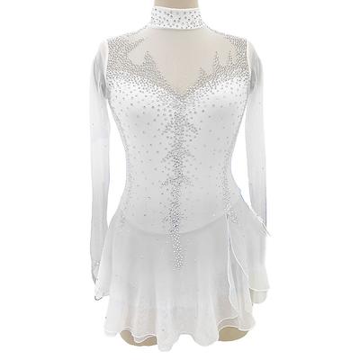 Figure Skating Dress Women's Girls' Ice Skating Dress White Pink Red Thumbhole Spandex High Elasticity Training Competition Skating Wear Crystal / Rhinestone Long Sleeve Ice Skating Figure Skating