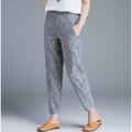 Women's Tapered Carrot Pants Linen Cotton Blend Striped Blue Grey Casual Ankle-Length Casual Daily