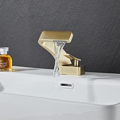 Bathroom Sink Faucet Single Handle One Hole Waterfall Mixer Basin Taps Brass, 7-shaped Bend Vessel Tap Chrome Brushed Nickel Black Gold