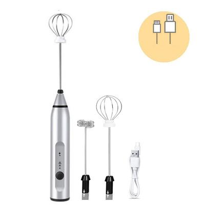 Milk Frother Handheld with 3 Heads Coffee Whisk Foam Mixer with USB Rechargeable 3 Speeds Electric Mini Hand Blender for Latte Cappuccino Hot Chocolate Egg
