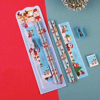 1set Christmas Pencil Combination Set With 2 Pencils 1 Eraser 1 Ruler 1 Pencil Sharpener School Supplies Christmas Gift Sketch Drawing Tools