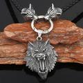 Men's Viking Odin Wolf Head Pendant Necklace Medieval Retro Vintage Stylish Jewelry Accessory