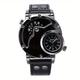 Two Time Zone Casual Leather Strap Wristwatch Male Big Size Sport Watches Unique Men's Quartz Watch