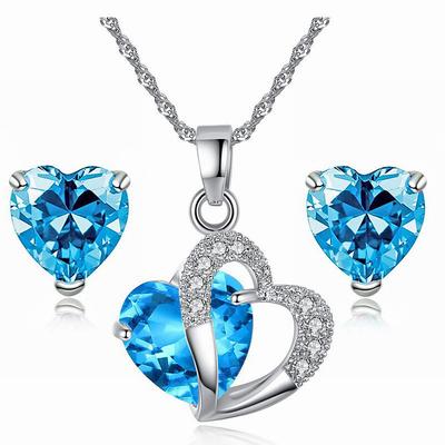 Fashion Bride Jewelry Set New Micro Set Crystal Zircon Heart Necklace Earring Jewelry Set