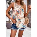 Women's Lace Shirt Vest Eyelet top Graphic Geometric Casual Holiday Beach Sleeveless White Red Blue Lace See Through Cut Out Sleeveless Active Cute Bohemian Style Round Neck Loose Fit Spring Summer