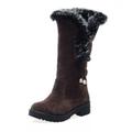 Women's Boots Snow Boots Suede Shoes Daily Solid Colored Fleece Lined Mid Calf Boots Winter Lace-up Chunky Heel Round Toe Minimalism Nubuck Faux Suede Lace-up Dark Brown Black Yellow