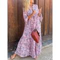 Women's Long Dress Maxi Dress Casual Dress Swing Dress Print Dress Floral Party Casual Outdoor Daily Holiday Ruffle Print Long Sleeve V Neck Dress Regular Fit Pink Summer Spring S M L XL XXL