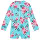 Girls Swimsuit UPF 50 One Piece Cyan Swimwear Zipper Rashguard Bathing Suit