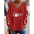 Women's Sweatshirt Pullover LOVE Letter Valentine's Day Casual Print White Red Active Sportswear Loose Fit V Neck Long Sleeve Top Micro-elastic Fall Winter