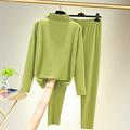Women's T shirt Tee Undershirt Pants Sets Bottoming Shirt Solid Color Casual Daily Black Yellow Light Green Long Sleeve Basic Turtleneck Crew Neck Regular Fit Fall Winter