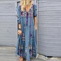 Women's Bohemia Casual Dress Shift Dress Boho Dress Long Dress Maxi Dress Red Blue Brown Long Sleeve Floral Print Summer Fall Autumn V Neck Vacation Weekend Fall Dress 2023 S M L XL XXL 3XL 4XL