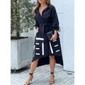 Women's Satin Dress A Line Dress Print Dress Stripe Button Pocket Shirt Collar Midi Dress Daily Vacation 3/4 Length Sleeve Spring Fall