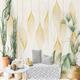 Elegant Lines Wallpaper Mural Gold Lines Geometric Leaf Wall Covering Sticker Peel and Stick Removable PVC/Vinyl Material Self Adhesive/Adhesive Required Wall Decor for Living Room Kitchen Bathroom