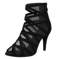 Women's Dance Boots Performance Training Practice Sexy Shoes Mesh Heel Sneaker Tulle High Heel Peep Toe Zipper Black Red