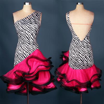 Latin Dance Dress Ruffles Split Joint Women's Performance Practise Sleeveless Spandex Organza