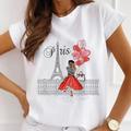 2022 new paris tower print pattern women's casual women's round neck personalized t-shirt cute and simple