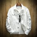 Men's Denim Jacket Sport Coat Casual Daily Windproof Ripped Fashion Fall Autumn Solid Color Chic Modern Regular Denim Jeans Black White Pink Red Jacket