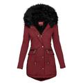 Women's Parka Fleece Puffer Jacket Winter Thicken Coat Warm Windproof Outerwear with Fur Collar Drawstring Zip up Stylish Casual Street Jacket with Pockets Long Sleeve Black Army Green Navy Blue