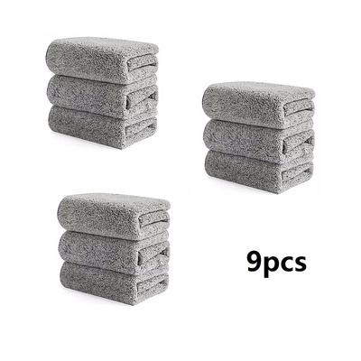 9Pcs Bamboo Charcoal Dishcloth Microfiber Kitchen Towel Thickened Absorbent Non-stick Oil Wiping Rag Home Cleaning Dishcloth