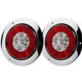 2Pcs 4 Inch Round LED Trailer Tail Lights 16LED with Rubber Grommet, Waterproof Sealed Round Red Stop Turn Tail Brake Running Lights White Reverse Backup Lights Lamps for RV Trailer Trucks