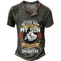 Fathers Day Mens Graphic Shirt Asked God To Make Better Man Sent My Son For Angel Daughter Vintage 3D Blue Summer Cotton Henley Tee Father'S