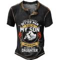 Fathers Day Mens Graphic Shirt Asked God To Make Better Man Sent My Son For Angel Daughter Vintage 3D Blue Summer Cotton Henley Tee Father'S