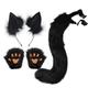 Cat Ears and Wolf Fox Animal Tail Cosplay Costume Faux Fur Hair Clip Headdress Halloween Leather Headband Gloves Tail Set