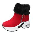 Women's Boots Plus Size Winter Boots Daily Solid Color Fleece Lined Booties Ankle Boots Winter Zipper Wedge Heel Round Toe Comfort Faux Suede Zipper Leopard Black Red