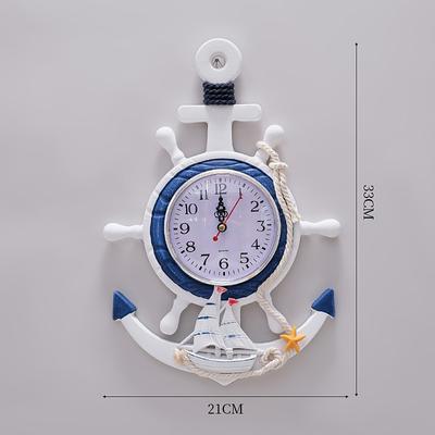 Mediterranean Style Blue and White Rudder Helmsman Anchor Personalized Wall Clock Clock Electronic Watch Decoration Navigation Clock Office Home Ocean Theme Wall Hanging