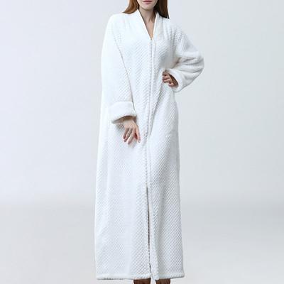 Women's Fleece Robes Fluffy Fuzzy Warm Pajama Gown Bathrobes Nighty 1 PCS Pure Color Plush Simple Comfort Home Daily Bed Coral Velvet Warm Breathable V Wire Long Sleeve Basic Fall Winter Home Outfits