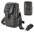 2023 New Men's Multi Functional Genuine Leather Shoulder Bag Cell Phone Crossbody Purse Phone Holster Case Leather Belt Waist Pouch Small Messenger Bag