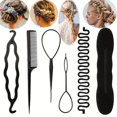 6pcs Hair Styling Accessories Kit Set Bun Maker Hair Braid Tool For Making DIY Hair Styles Black Magic Hair Twist Styling Accessories For Girls Or Women