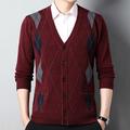 Men's Sweater Wool Sweater Cashmere Cardigan Sweater Ribbed Knit Regular Pocket Knitted Rhombus V Neck Warm Ups Modern Contemporary Daily Wear Going out Clothing Apparel Winter Wine Red Black S M L