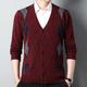 Men's Sweater Wool Sweater Cashmere Cardigan Sweater Ribbed Knit Regular Pocket Knitted Rhombus V Neck Warm Ups Modern Contemporary Daily Wear Going out Clothing Apparel Winter Wine Red Black S M L