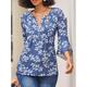 Women's Plus Size Shirt Tunic Henley Shirt Blouse Color Gradient Daily Weekend Red Navy Blue Button Print Flowing tunic 3/4 Length Sleeve Streetwear Casual V Neck Regular Fit