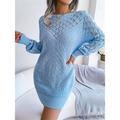 Women's Sweater Dress Crew Neck Ribbed Knit Acrylic Patchwork Fall Winter Long Daily Going out Weekend Stylish Casual Soft Long Sleeve Solid Color White Pink Blue S M L