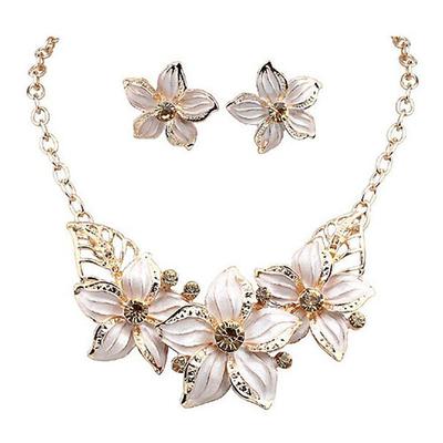 Jewelry Set Necklace / Earrings For Women's Synthetic Diamond Party Wedding Casual Alloy Flower Gold / Daily