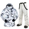 MUTUSNOW Men's Ski Jacket with Bib Pants Ski Suit Outdoor Winter Thermal Warm Waterproof Windproof Breathable Detachable Hood Snow Suit Clothing Suit for Skiing Snowboarding Winter Sports