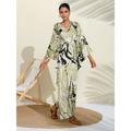 Satin Floral V Neck Maxi Dress Kaftan Dress