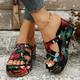 Women's Sandals Slippers Wedge Sandals Platform Sandals Plus Size Daily Beach Color Block Summer Platform Wedge Heel Open Toe Vintage Casual Faux Leather Loafer Black / White Snake pattern Black