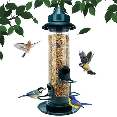 Bird Feeders for Outdoors Hanging Squirrel Proof Bird Feeders for Outdoors Large Tube Bird Feeder with 4 Feeding Ports Bird Seed Feeder with Hook and Food Tray Attract Multiple Birds
