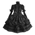 Princess Gothic Lolita Plus Size Punk Dress Women's Girls' Cotton Japanese Cosplay Costumes Plus Size Customized Black Ball Gown Solid Colored Puff Balloon Sleeve Long Sleeve Medium Length