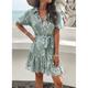 Women's Sundress A Line Dress Summer Dress Geometric Print Tie Front Print Shirt Collar Cap Sleeve Mini Dress Hawaiian Party Vacation Short Sleeve Summer Spring