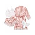 Women's Pajamas Silk Robe Sets Pure Color Comfort Home Daily Bed Satin Breathable V Wire Long Sleeve Robe Top Shorts Summer Spring Lotus Pink Black