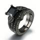 heart-shaped black gold two-piece couple ring with black zircon simple fashion