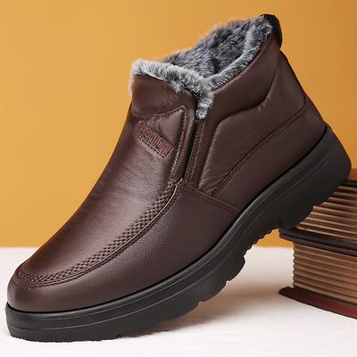 Men's Winter Warm Faux Fur-Lined Faux Leather Ankle Boots – Slip-On Design with Non-Slip Sole for Cold Weather